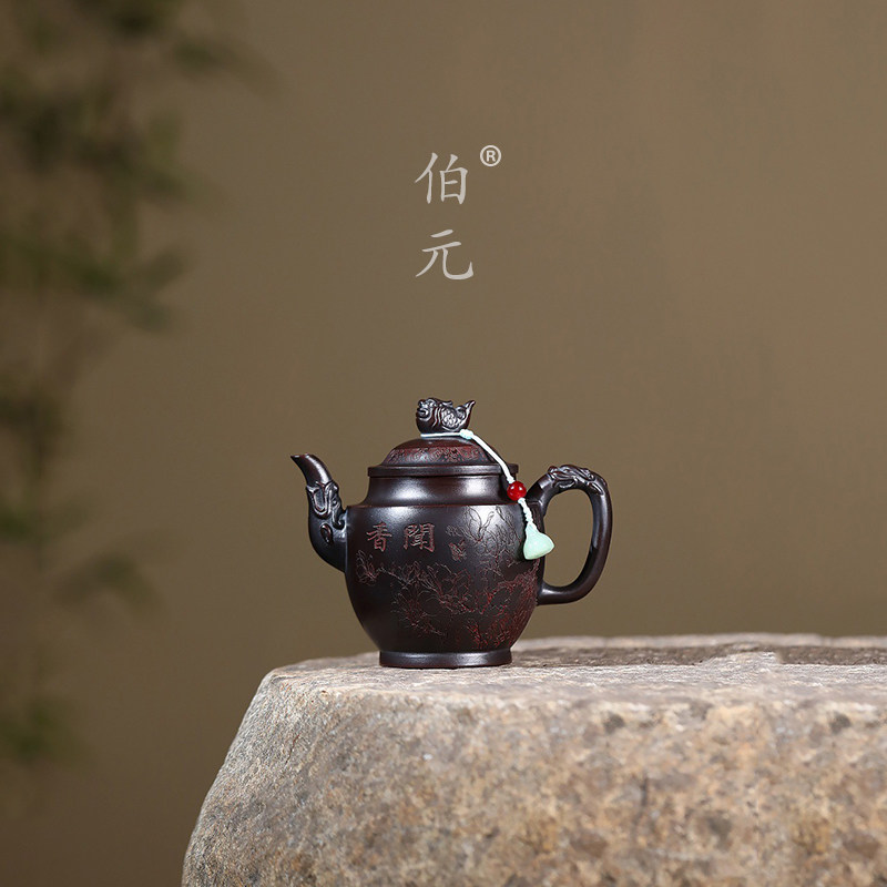 伯元中式紫砂刻绘花鸟宫灯