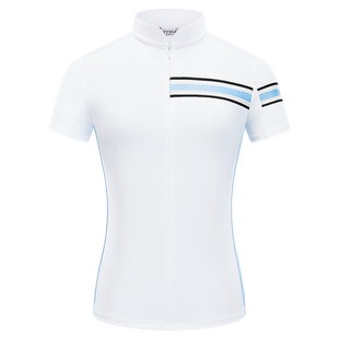 高尔夫服装 女士短袖T恤衫拉链立领弹力修身撞色休闲运动上衣球服