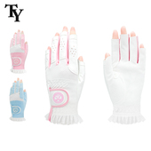 高尔夫手套女士露指触屏半指防滑超纤布运动透气蕾丝边手套 1双装