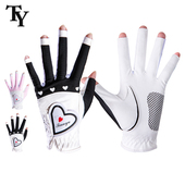 超纤布透气款 高尔夫女士手套夏季 露指可触屏手掌防滑颗粒 包邮 2双