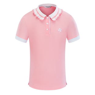 高尔夫儿童服装 女童短袖T恤POLO衫 运动速干翻领荷叶边球服上衣