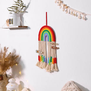 跨境直供圣诞节家居装 饰挂毯 ins北欧创意手工编织工艺品彩虹壁挂