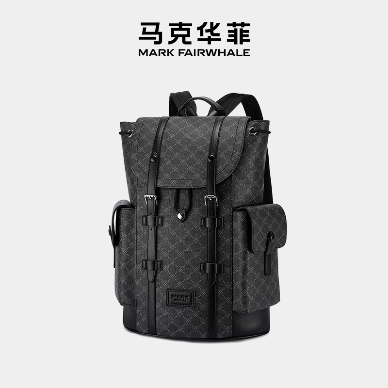 马克华菲大容量男士双肩背包经典印花热销电脑商务包休闲旅行书包