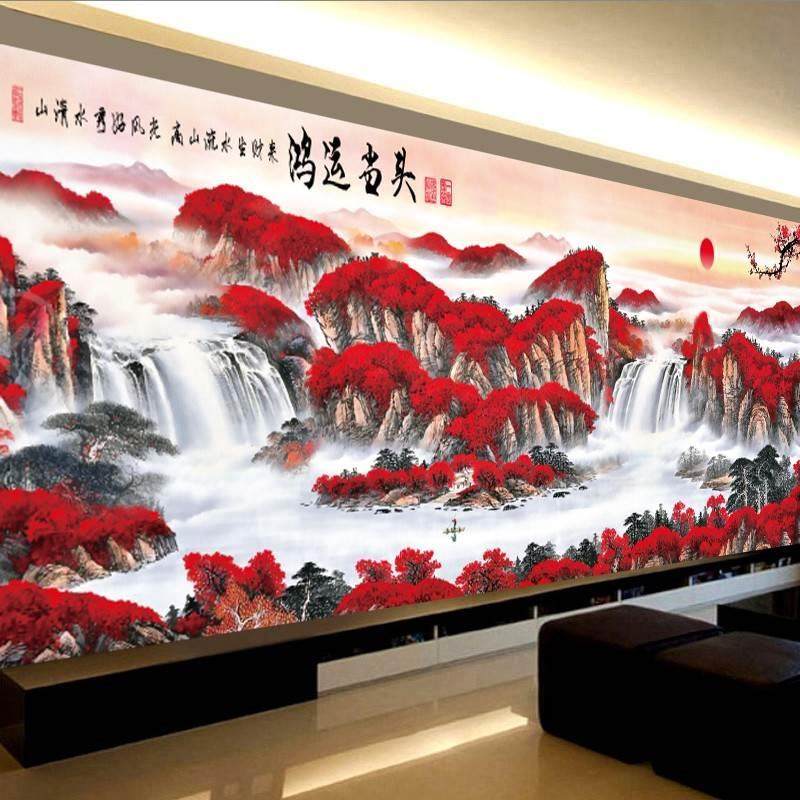 鸿运当头十字绣2025新款线绣客厅流水生财大幅山水画手工自己刺绣,居家布艺,十字绣套件,淘宝优惠券,粉丝福利购,淘宝优惠卷