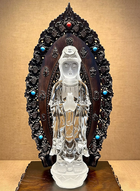 天然白水晶合掌观音居家供奉摆件