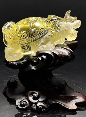 天然黄水晶手工雕刻龙龟工艺摆件