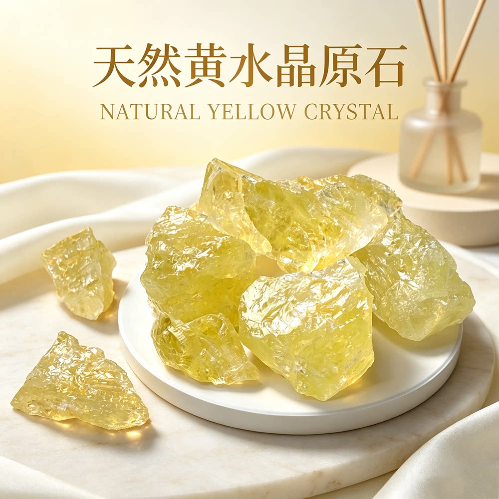 天然水晶原石香薰扩香石高品质装饰摆件黄紫粉白水晶碎石能量石头
