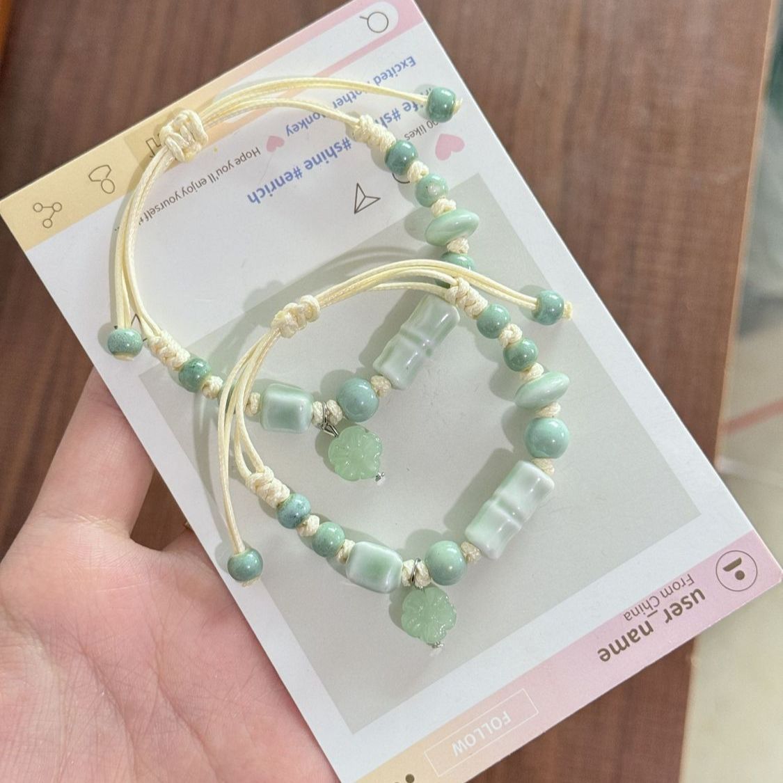 景德镇豆青绿竹节陶瓷手链