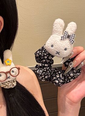 可爱卡通兔子毛绒碎花发圈发绳