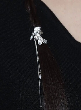 新款一朵海棠花银色设计马尾发扣发钩饰礼物发饰