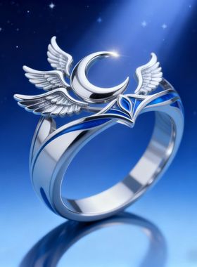 新月羽守护戒月神印象戒指月之少女情侣通用戒指戒圈金属饰品指环