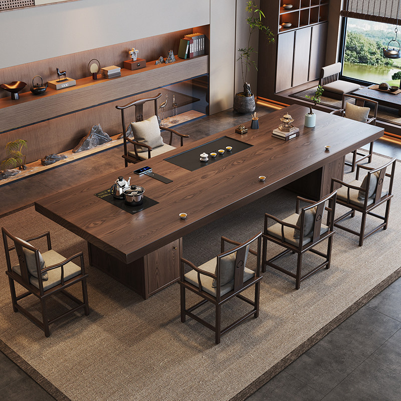 一体两用2026新款中式实木大板客厅罗汉床茶桌椅组合办公桌茶桌