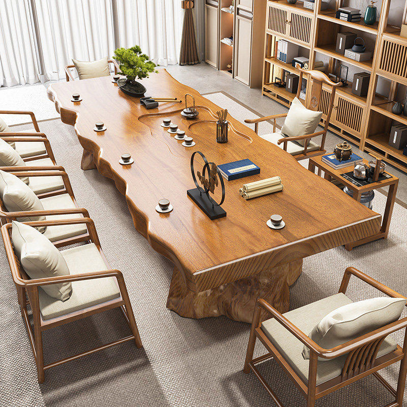 大板原木实木茶桌简约现代喝茶桌椅组合功夫禅意茶台办公室泡茶桌