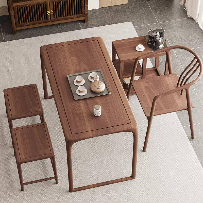 榆木阳台茶桌椅组合家用小型休闲茶台禅意实木新中式茶几泡茶桌椅