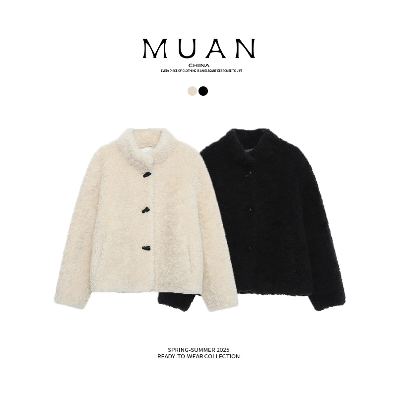 木岸muan小布朗尼外套定制100%纯羊毛牛角扣800克外套D-YJ2-24827