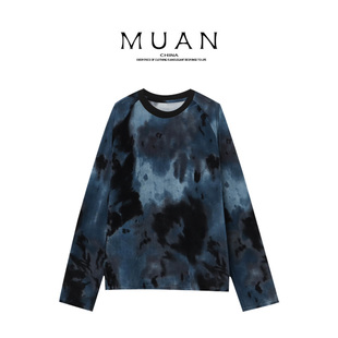 9035 木岸muan海浪长袖 T高级百搭春秋定制宽松晕染上衣女DG3