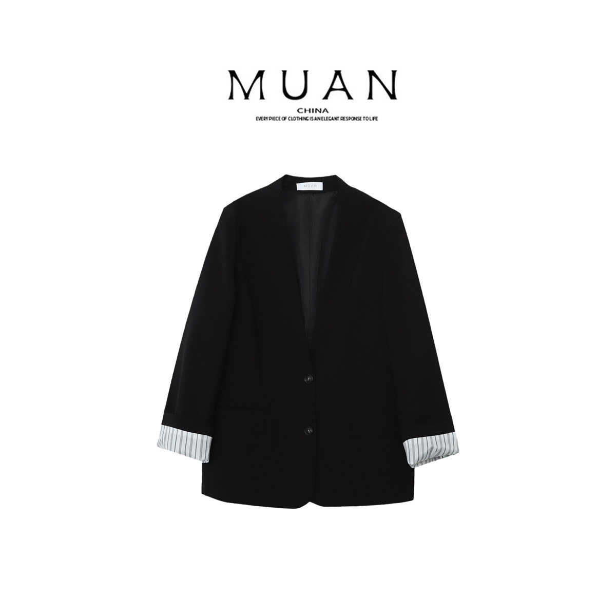 木岸muan西装春秋款简约拼接西装宽松休闲百搭外套上衣YJ-23817-1