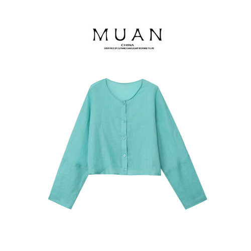 木岸muan小斗篷罩衫春秋新款高级百搭100苎麻开衫上衣女YJ-23926