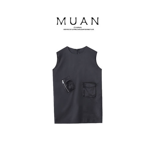 木岸muan高定小黑裙夏季简约百搭定制秀场款连衣裙女YJ-23443