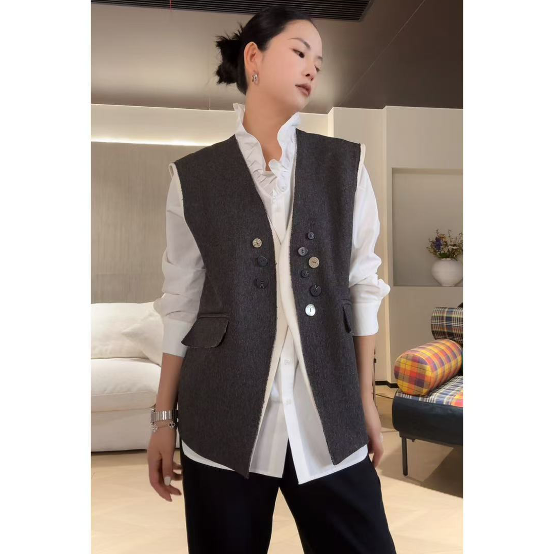 木岸muan伯克利马甲定制英伦通勤高级简约拼接马甲女DG3-8919