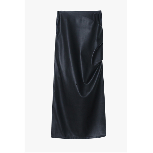 木岸muan肯豆皮裙定制简约高级结构皮裙半身裙H型中长裙女AL-3301