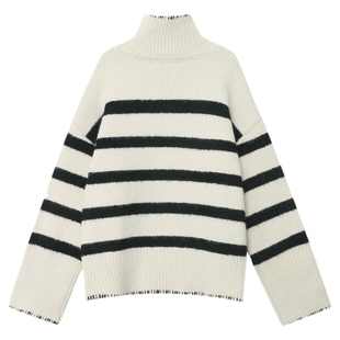 木岸muan北欧故事定制850克条纹毛衣羊毛天丝混织上衣女DG3 047