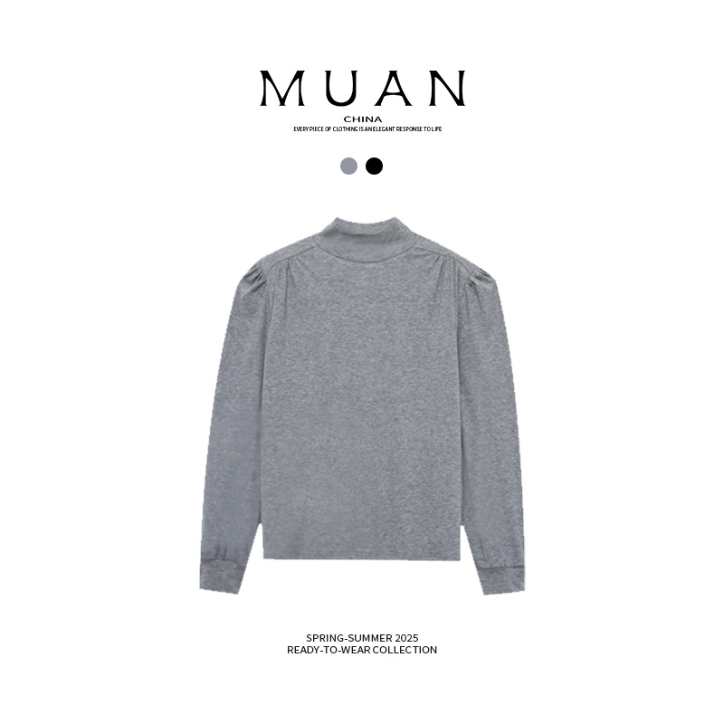 木岸muan格雷夫人打底定制立领羊毛冬季保暖长袖上衣女D-YJ-25116