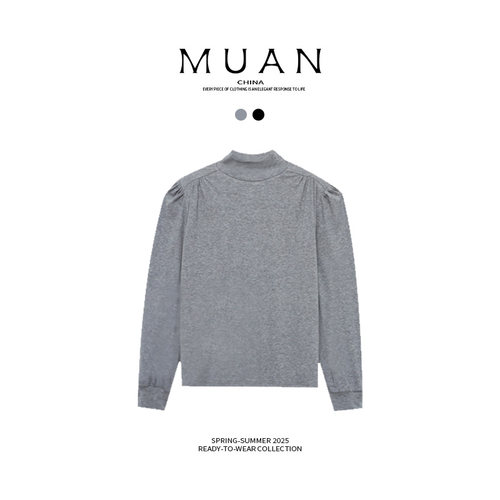 木岸muan格雷夫人打底定制立领羊毛冬季保暖长袖上衣女D-YJ-25116