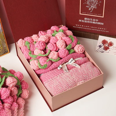 玫瑰花束毯子成品渐变粉冬天礼物