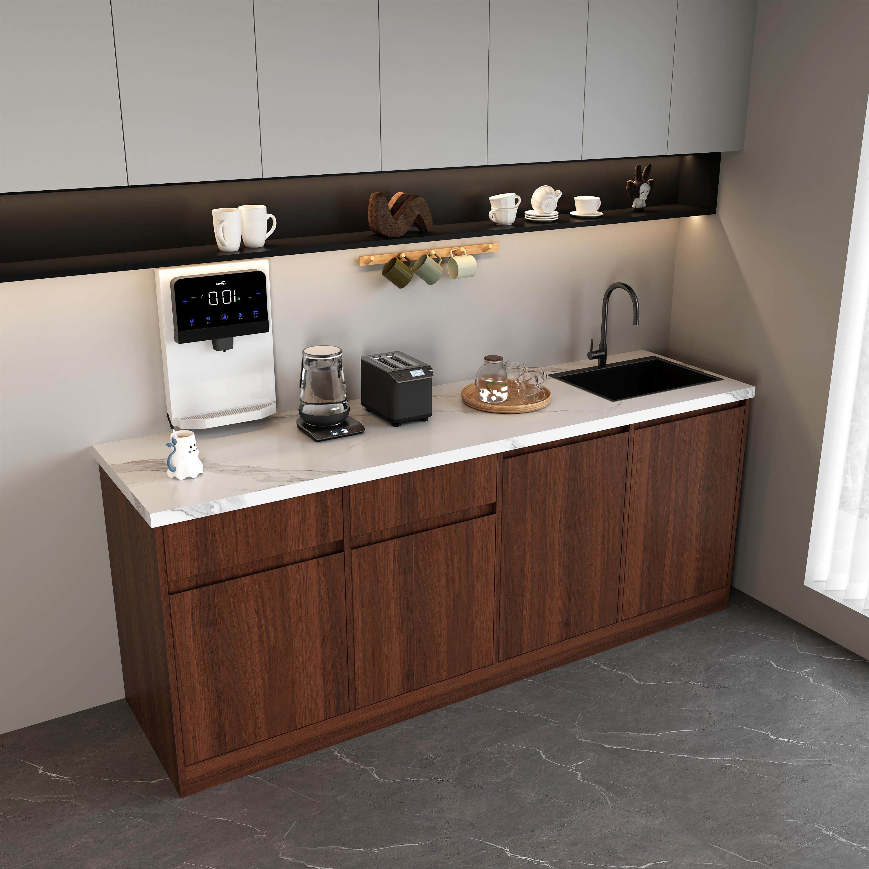 水吧台一体柜办公室商用休闲 靠墙公司茶水柜咖啡柜洗手池操作台