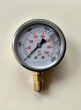 充油防震耐振压力表 yn-63 双刻度 0～350bar～5000psi npt1/4