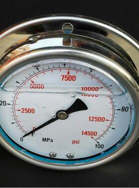 轴向带边不锈钢耐震压力表 YN-100ZT-BF 0-100mpa 14500psi 100mm