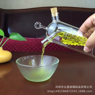 K两用葡萄酱油瓶350毫升 耐高温玻璃温酒器软木塞家用玻璃控油壶