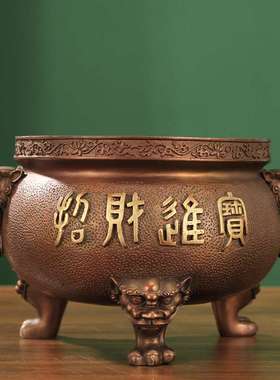 铜香炉黄铜家用供奉供佛室内烧香炉供财神三足香炉特大号九龙香炉
