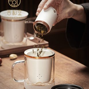 过滤透明家用花茶杯男女带盖茶水分离泡茶杯带把茶杯玻璃水杯杯子