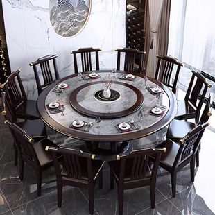 转盘家用电磁炉2板大圆桌m圆形大理石饭桌岩圆桌火锅实木圆餐桌带