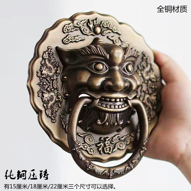 中式仿古纯铜大门兽头门环黄铜狮子头虎头麒麟头把手铁门木门拉手