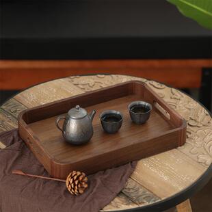 黑胡桃木质托盘北欧长方形家用茶盘收纳盘餐盘茶杯水杯木盘子 日式