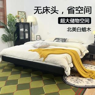 矮床 黑色悬浮无床头排骨架子储物气压箱体榻榻米白蜡木实木日式
