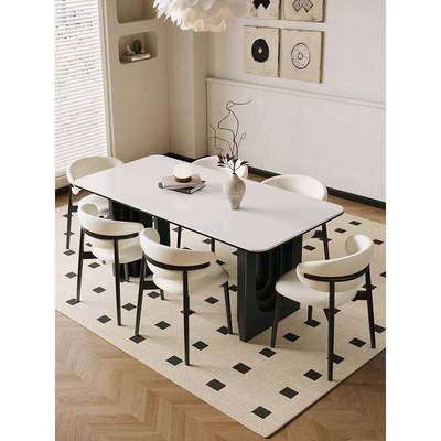 中古风岩板实木餐桌椅客厅2024新款美式法式黑色复古歺小户型家用