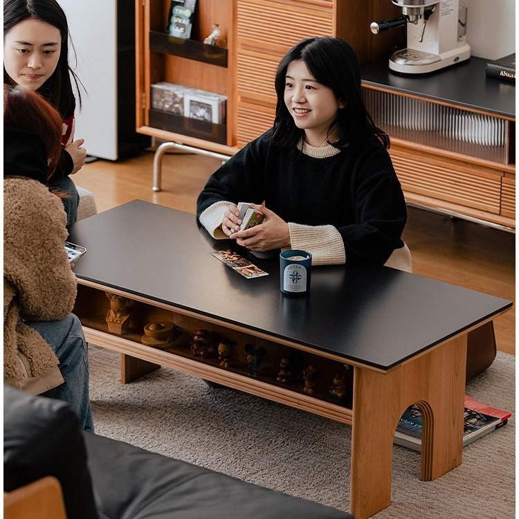 木邻凯旋茶几家用实木岩板茶桌长方形樱桃木客厅餐桌小茶几桌两用