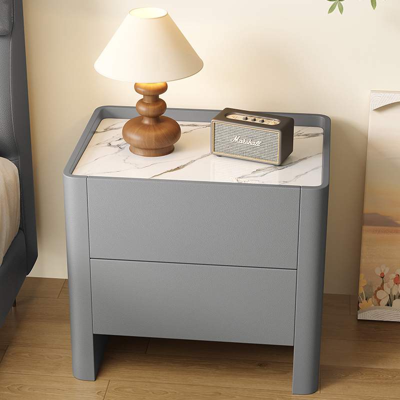 意式轻奢床头柜岩板轻奢简约现代家用卧室实木收纳柜高级感床边柜