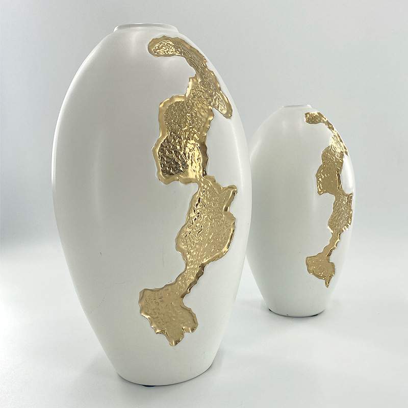 现代简约摆件新中式花瓶轻奢陶瓷插花器样板房软装陶瓷罐摆件