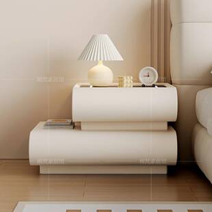 奶油风床头柜家用卧室免安装一体智能可充电简约设计感床边储物柜