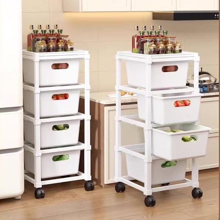 小推车置物架免安装可折叠多层夹缝收纳带轮移动抽屉式厨房置物架