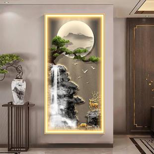 大气走廊过道新中式流水生财挂画进门正对墙轻奢迎客松玄关装饰画