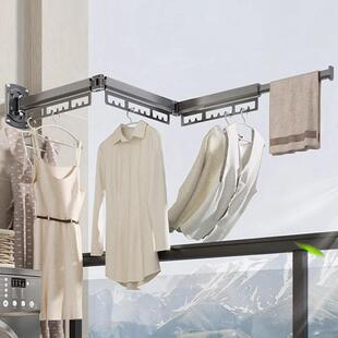 阳台晾衣架免打孔壁挂式家用可折叠室内加长带伸缩衣物被子晾晒杆
