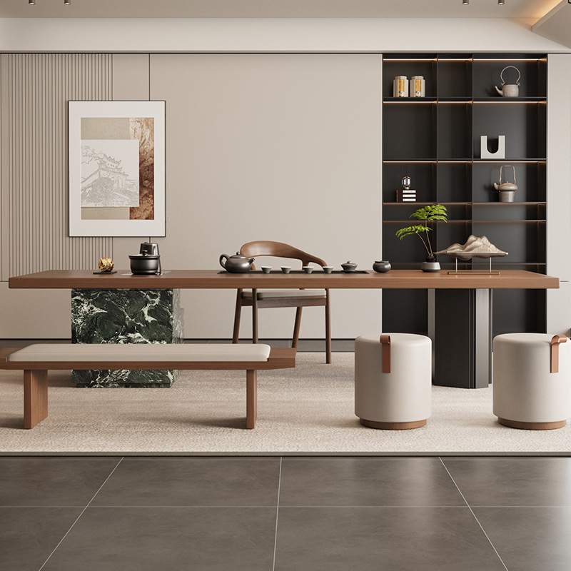 实木岛台商业接待茶桌客厅家用办公室大板泡茶桌轻奢高级感茶台