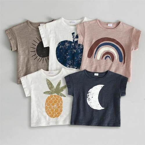 Fashion Kids Summer T-shirts Slub Cotton Toddler Baby Clothe