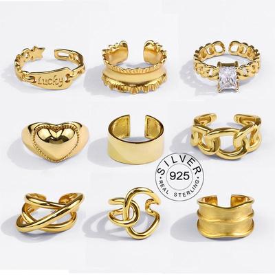 Sterling Silver Rings For Women vintage gold color bump Enga